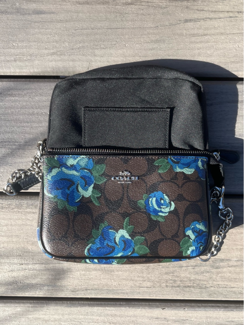 Coach; Signature Nolita 19; Brown/Blue Floral; Mini Bag; Accessory Silver Chain - Picture 12 of 13